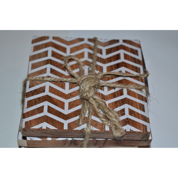 Thirstystone Wood Coasters 4 pc Square Chevron Stripe pattern - Picture 6 of 8
